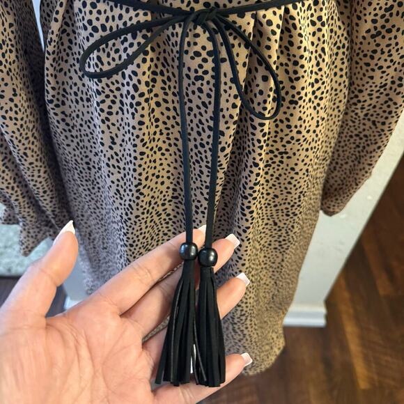 NWT Reset By Jane Leopard Print Belted Dress Balloon Sleeves Lined Medium - Picture 4 of 7